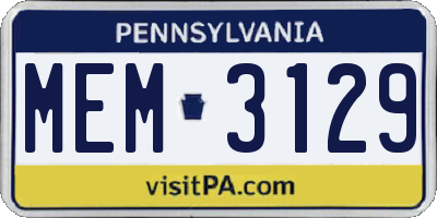 PA license plate MEM3129