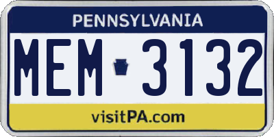PA license plate MEM3132