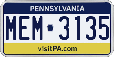 PA license plate MEM3135