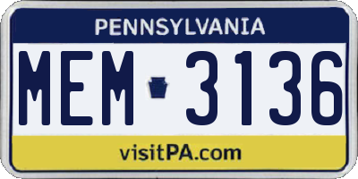 PA license plate MEM3136