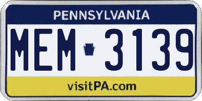 PA license plate MEM3139