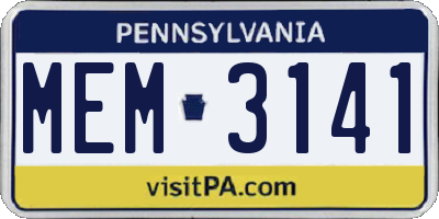PA license plate MEM3141