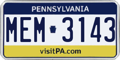PA license plate MEM3143