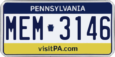 PA license plate MEM3146