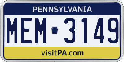 PA license plate MEM3149