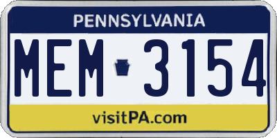PA license plate MEM3154