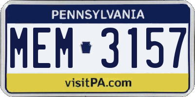 PA license plate MEM3157