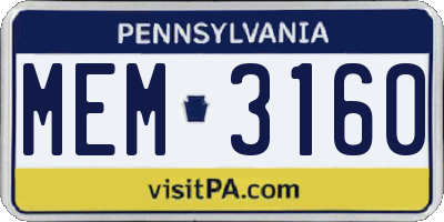 PA license plate MEM3160