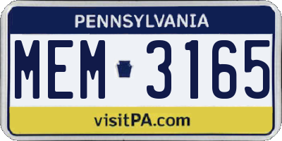 PA license plate MEM3165