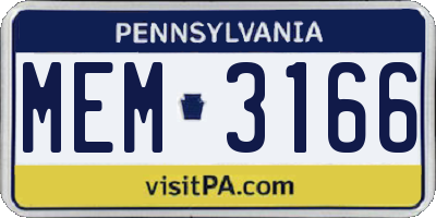 PA license plate MEM3166