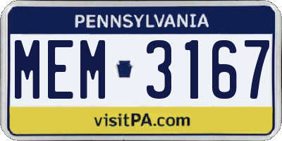 PA license plate MEM3167