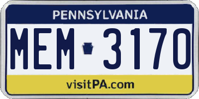 PA license plate MEM3170