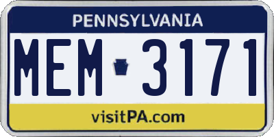 PA license plate MEM3171