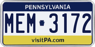 PA license plate MEM3172