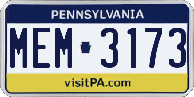 PA license plate MEM3173
