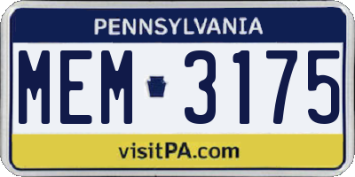 PA license plate MEM3175