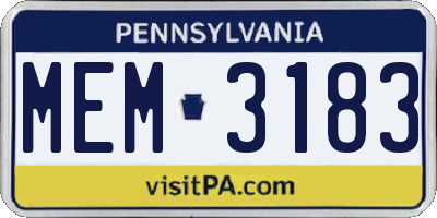 PA license plate MEM3183