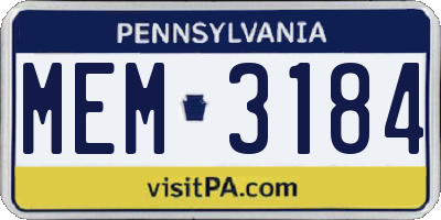 PA license plate MEM3184