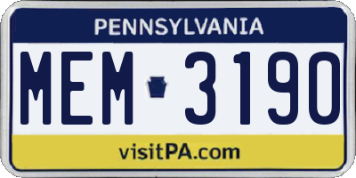 PA license plate MEM3190