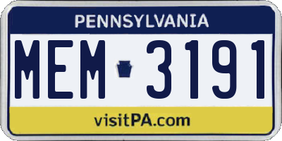 PA license plate MEM3191