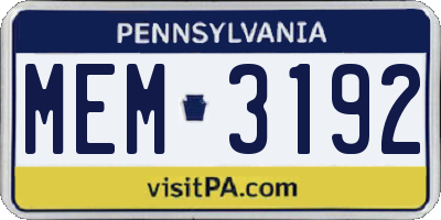PA license plate MEM3192