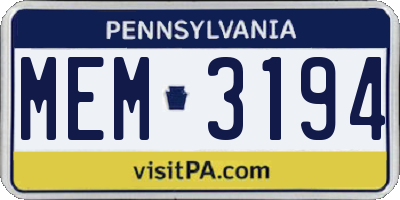 PA license plate MEM3194