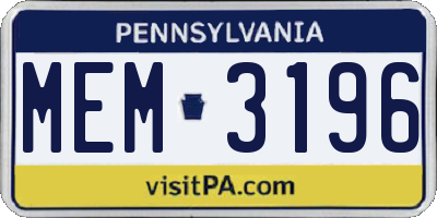 PA license plate MEM3196