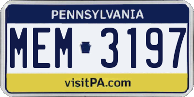 PA license plate MEM3197