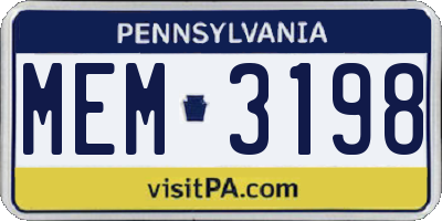 PA license plate MEM3198
