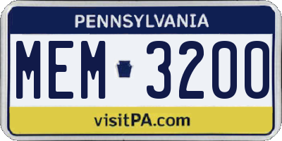 PA license plate MEM3200
