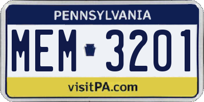 PA license plate MEM3201
