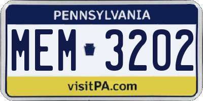PA license plate MEM3202