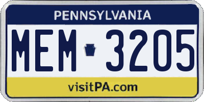 PA license plate MEM3205