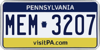 PA license plate MEM3207