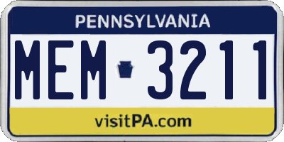 PA license plate MEM3211