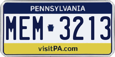 PA license plate MEM3213
