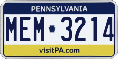 PA license plate MEM3214