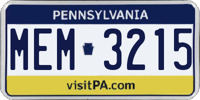 PA license plate MEM3215