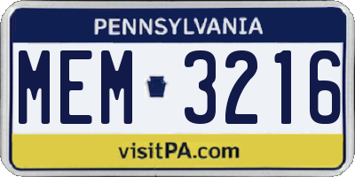 PA license plate MEM3216