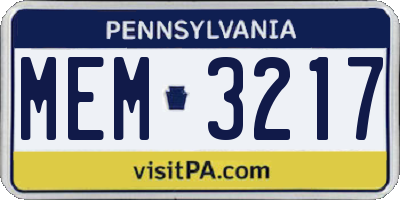 PA license plate MEM3217