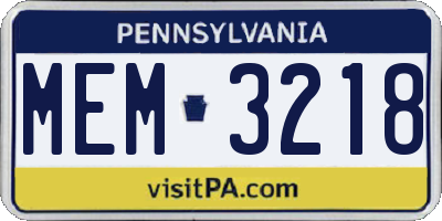 PA license plate MEM3218