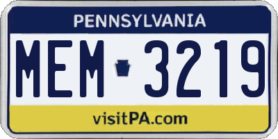 PA license plate MEM3219