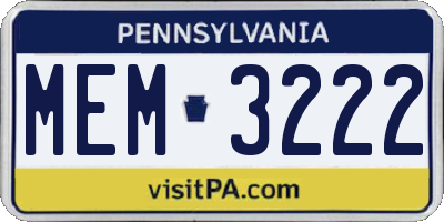 PA license plate MEM3222