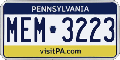 PA license plate MEM3223