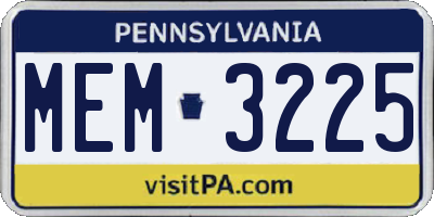 PA license plate MEM3225