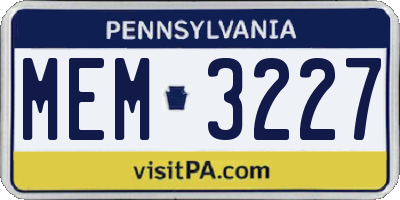 PA license plate MEM3227
