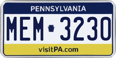 PA license plate MEM3230