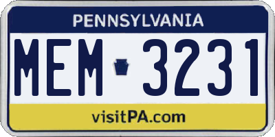 PA license plate MEM3231