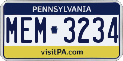 PA license plate MEM3234