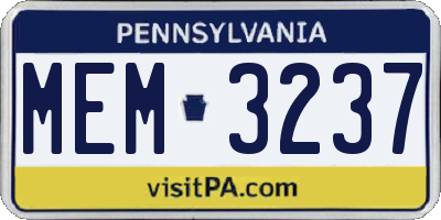 PA license plate MEM3237